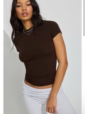 Garage Estelle Longline Tee in Chocolate Brown